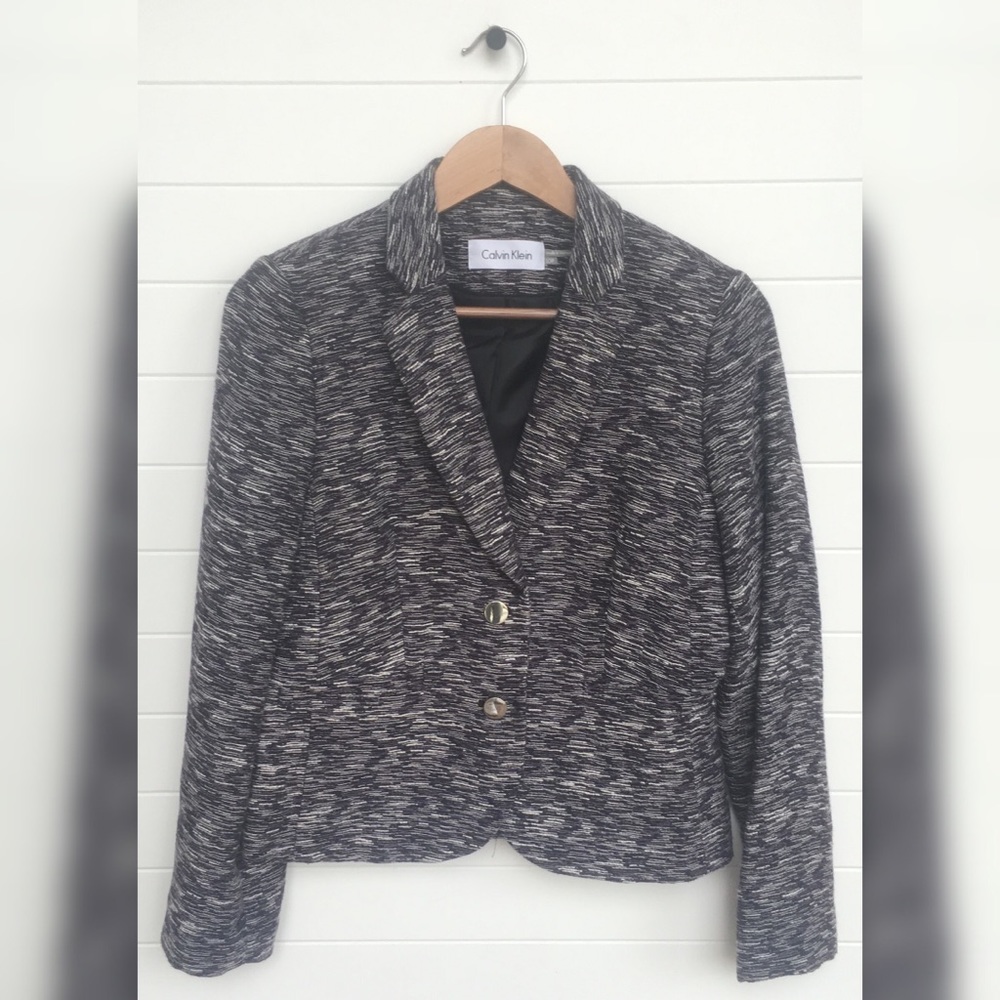 Calvin Klein Heather Woven Office Blazer Sport Jacket Lapel Petite EUC